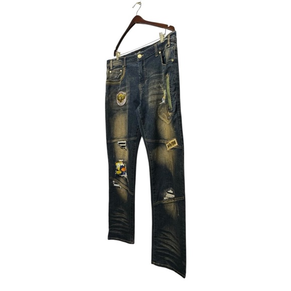 BLACK LEAF Men's Distressed Jeans Blue 38/34 - Picture 6 of 12